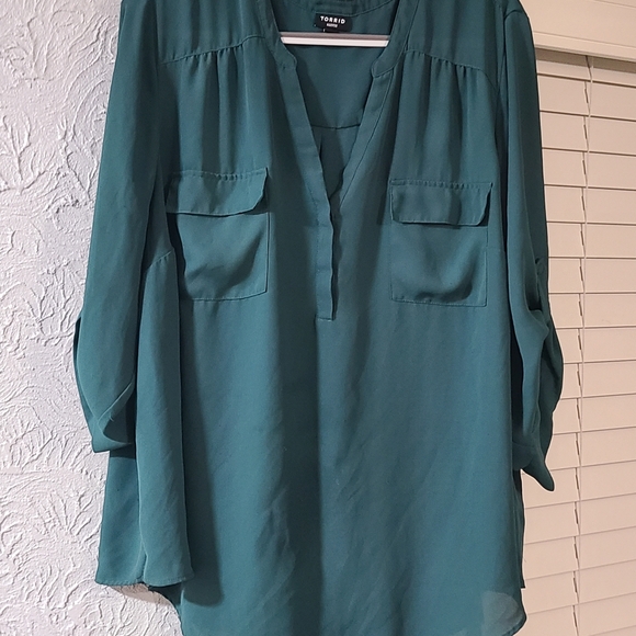 Torrid Botanical Garden Hunter Green Harper 3/4 Sleeve Tunic Top (Size 6) - Picture 10 of 16